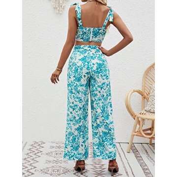 Floerns Women's 2 Piece Summer Boho Floral Print Knot Shoulder Zip Back Crop Cami Top and Maxi Pants...