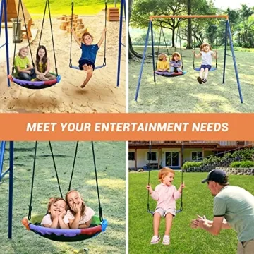 Lunafun Swing Set, Heavy-Duty 440lbs Outdoor Fun