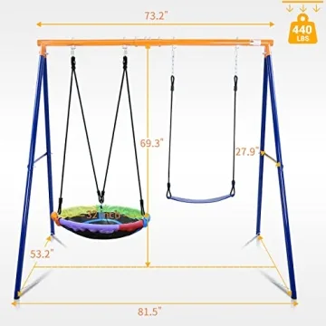 Lunafun Swing Set, Heavy-Duty 440lbs Outdoor Fun