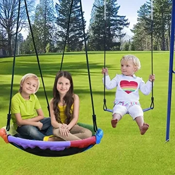 Lunafun Swing Set, Heavy-Duty 440lbs Outdoor Fun