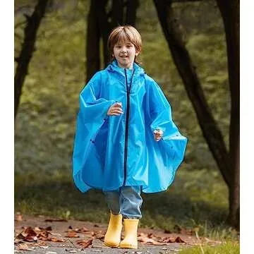 SaphiRose Kids Rain Poncho Waterproof Jacket Zipper Blue X-Large