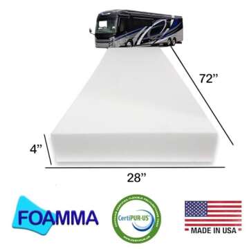 Foamma 4” x 28” x 72” Camper/RV Travel High-Density Bunk Mattress Foam Replacement, Comfortabl...