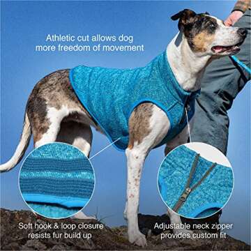 Kurgo Core Dog Sweater, Knit Dog Sweater with Fleece Lining, Cold Weather Pet Jacket, Zipper Opening for Harness, Adjustable Neck, Year-Round Sweater for Large Dogs (Heather Blue, Large)