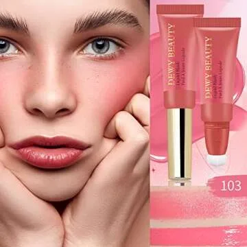 LSxia Liquid Blush Makeup Wand, Cream Liquid Blush with Cushion Applicator For Cheeks Tint, Natural-looking, Glow Dewy Finish, Weightless Blendable Liquid Blush Stick | #103 EBULLIENT-Cool Pink