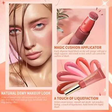LSxia Liquid Blush Makeup Wand, Cream Liquid Blush with Cushion Applicator For Cheeks Tint, Natural-looking, Glow Dewy Finish, Weightless Blendable Liquid Blush Stick | #103 EBULLIENT-Cool Pink