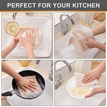 Kitinjoy Cotton Kitchen Dish Cloths - 6-Pack Absorbent Towels