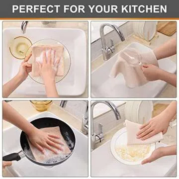 Kitinjoy Cotton Kitchen Dish Cloths - 6-Pack Absorbent Towels