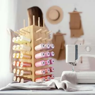 Guwealthy 93 Spools Wooden Thread Rack for Crafting