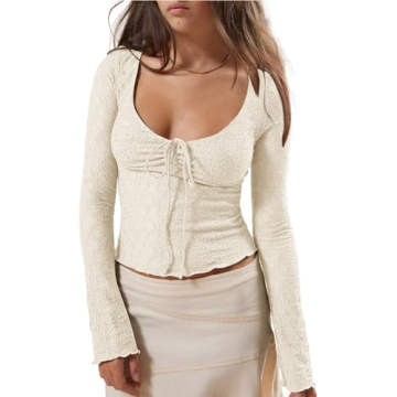 Imily Bela Womens Long Sleeve Tops Stylish Going Out Crop Tops Blouses
