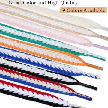 Handshop 2 pairs 3/5” flat braided shoe laces for sneakers, wide thick athletic shoelaces, cute replacement shoestrings Red White Blue 140