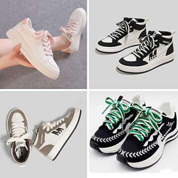 Handshop 2 pairs 3/5” flat braided shoe laces for sneakers, wide thick athletic shoelaces, cute replacement shoestrings Red White Blue 140