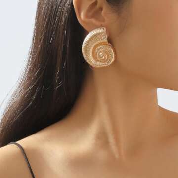 Doubnine Conch Earrings Necklace Set Large Studs Golden for Women Fashion Jewelry Earrings Statement Ocean Jewelry