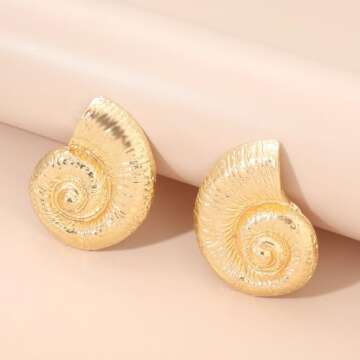 Doubnine Conch Earrings Necklace Set Large Studs Golden for Women Fashion Jewelry Earrings Statement Ocean Jewelry