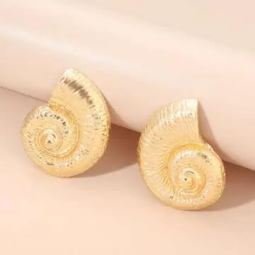 Doubnine Conch Earrings Necklace Set Large Studs Golden for Women Fashion Jewelry Earrings Statement Ocean Jewelry