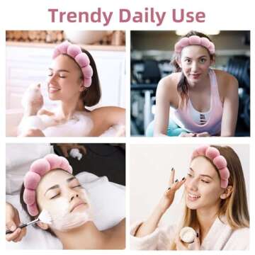 Jupyn Skincare Headbands and Makeup Headbands for Women: Face Washing with Bubble Skincare Kit, Puffy Pink Beauty Headband, spa kit