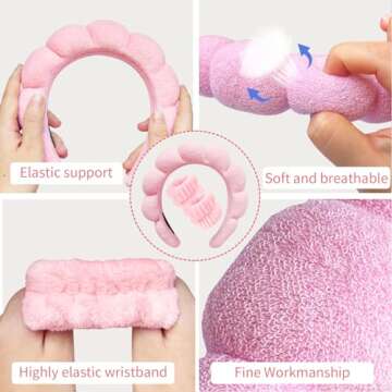 Jupyn Skincare Headbands and Makeup Headbands for Women: Face Washing with Bubble Skincare Kit, Puffy Pink Beauty Headband, spa kit