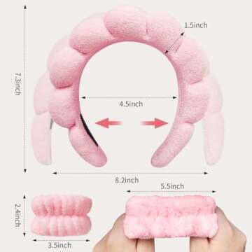 Jupyn Skincare Headbands and Makeup Headbands for Women: Face Washing with Bubble Skincare Kit, Puffy Pink Beauty Headband, spa kit