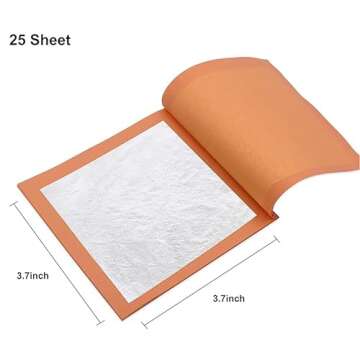 YongBo Edible Silver Leaf,3.7"by 3.7" 25 Sheets Book,Pure Silver Foil for Cake Baking,Food Decoratio...