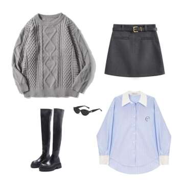 Vamtac Womens Oversized Cable Knit Crewneck Sweater