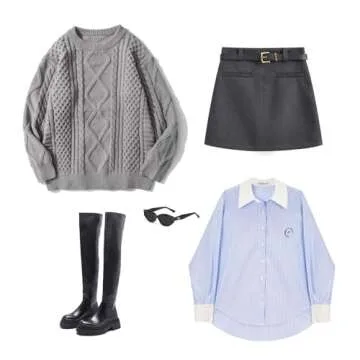 Vamtac Womens Oversized Cable Knit Crewneck Sweater