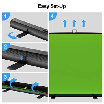 EMART Upgrade Green Screen, 61x72in Collapsible Chroma Key Panel for Background Removal, Portable & Retractable Wrinkle-Resistant Backdrop with Stand for Streaming, Photographic Studio, TikTok