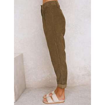 EVALESS Corduroy Pants for Women Fall Fashion 2024 Business Casual Work High Waisted Straight Leg Ankle Pants Loose Comfy Retro Cropped Trousers Pants with Pockets Winter Clothes Brown X-Large
