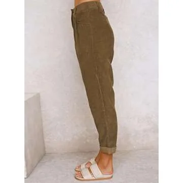 EVALESS Corduroy Pants for Women Fall Fashion 2024 Business Casual Work High Waisted Straight Leg Ankle Pants Loose Comfy Retro Cropped Trousers Pants with Pockets Winter Clothes Brown X-Large