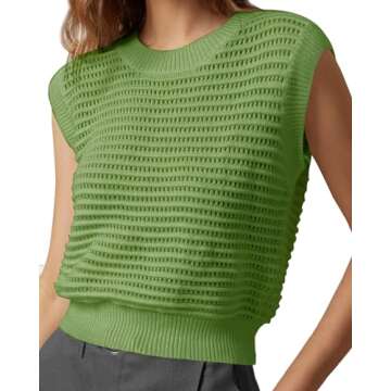 Knit Tops for Women Summer Crop Sweater Vest Preppy Style Sleeveless Crew Neck Knitwear Tank Top Gre...