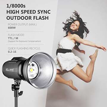 Neewer i6T EX 600W 2.4G TTL Studio Strobe 1/8000 HSS Flash Monolight Compatible with Nikon, Wireless Trigger/Modeling Lamp/Recycle in 0.2-1 Sec/Lithium Battery(400 Full Power Flashes)/Bowens Mount