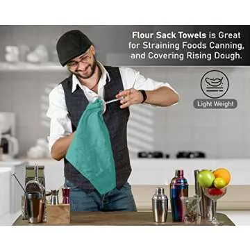 RUVANTI Flour Sack Towels 12 Pack 28x28 Inch, 100% Cotton Tea Towels, Reusable Kitchen Towels, Machine Washable, Absorbent Bar Towels - Dish Cloth Perfect for Drying & Cleaning - Turquoise