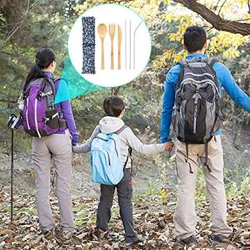 Redbean Bamboo Cutlery Set with 8.5 inch Stainless Steel Metal Straw and Cleaner，7.8 inch Bamboo Utensils for Travel and Camping，Portable with Case to Go