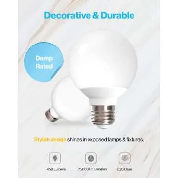 Sunco 10 Pack Vanity Globe Light Bulbs G25 LED for Indoor Mirror Living Area, CRI92 5000K Daylight, Dimmable 450 Lumens, 6W, E26 Base, Round Frosted Classic Ambient Decorative Bulb - UL
