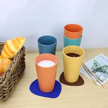 Homienly Wheat Straw Cups Plastic Cups Unbreakable Drinking Cup Reusable Dishwasher Safe Water Glasses Plastic Stackable Water Tumblers in Multi color(20 OZ 8 PCS)