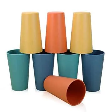 Homienly Wheat Straw Cups Plastic Cups Unbreakable Drinking Cup Reusable Dishwasher Safe Water Glasses Plastic Stackable Water Tumblers in Multi color(20 OZ 8 PCS)