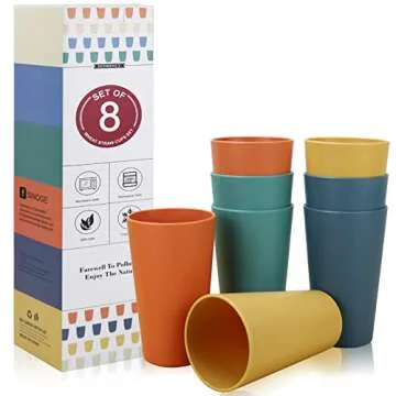 Homienly Wheat Straw Cups Plastic Cups Unbreakable Drinking Cup Reusable Dishwasher Safe Water Glasses Plastic Stackable Water Tumblers in Multi color(20 OZ 8 PCS)