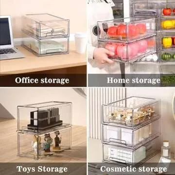 MANO 2Pack Clear Fridge Drawers Pull Out Stackable Refrigerator Drawer Organizer Bins Pantry Storage Box Plastic Food Containers for Kitchen Bathroom Office Closet (Large)