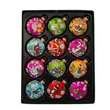 Vibrant Kurt Adler 12 Days of Christmas Glass Ornaments