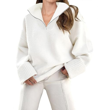 ZESICA Women's Winter Long Sleeve 1/4 Zipper V Neck Loose Fuzzy Knitted Chunky Warm Pullover Sweater...