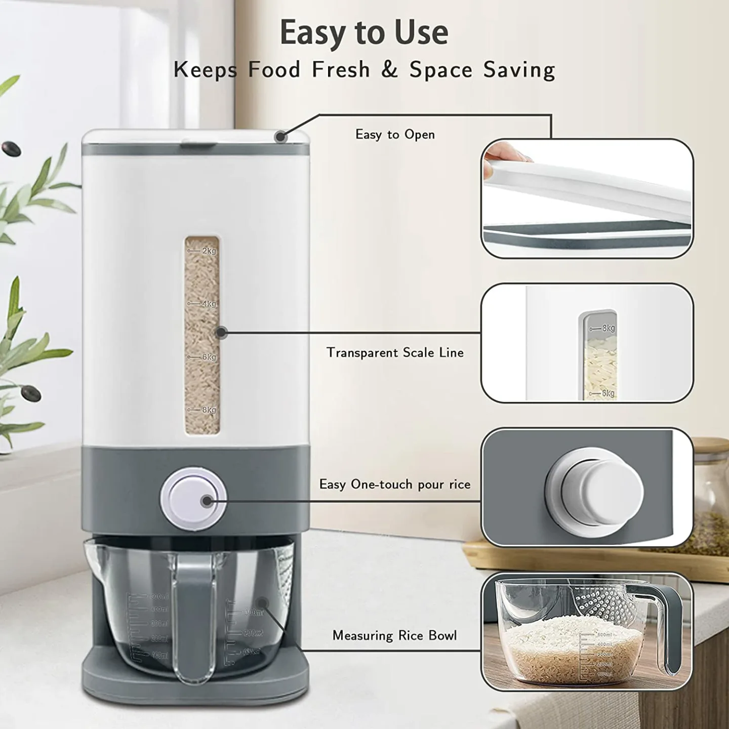 Lenwi Rice Dispenser 25 Lbs - Kitchen Storage Solution