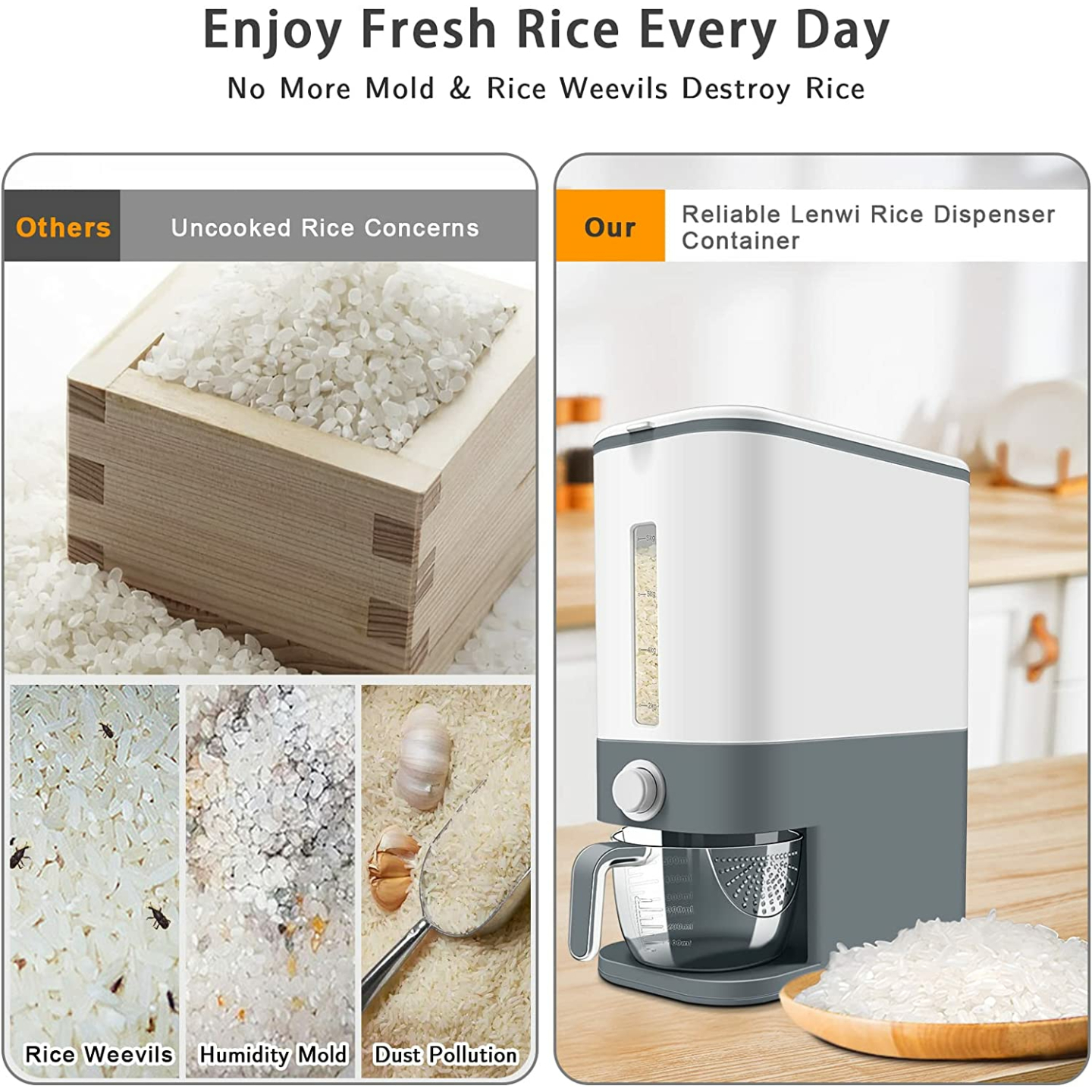 Lenwi Rice Dispenser 25 Lbs - Kitchen Storage Solution