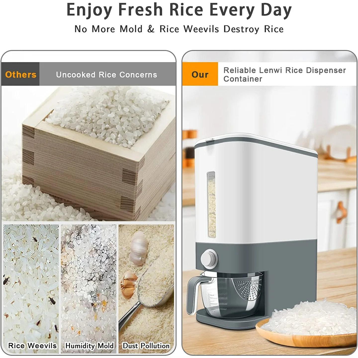 Lenwi Rice Dispenser 25 Lbs - Kitchen Storage Solution