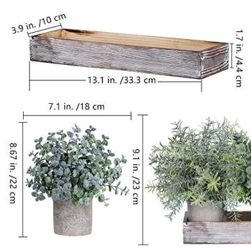 Set of 3 Mini Potted Artificial Eucalyptus Plants Faux Rosemary Plant Assortment with Wood Planter Box for Indoor Office Desk Apartment Wedding Tabletop Greenery Decorations 8.7" Tall