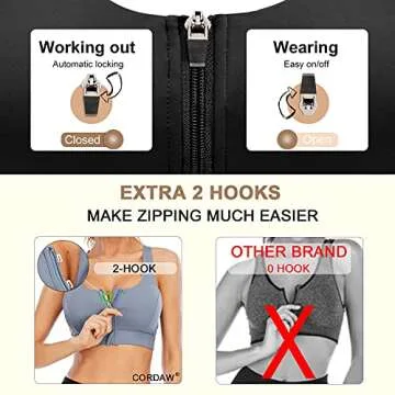 Cordaw Sports Bra with Front Zipper for High Support