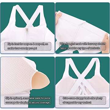 Cordaw Sports Bra with Front Zipper for High Support
