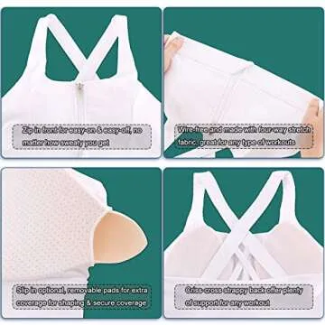 Cordaw Sports Bra with Front Zipper for High Support