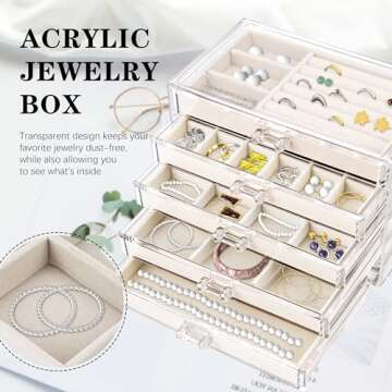 Hmdivor Acrylic Jewelry Organizer with 5 Drawers, Jewelry Organizer Drawer with Velvet Trays, Earrin...