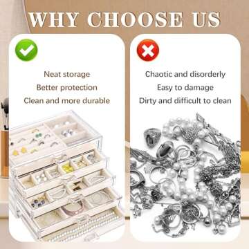 Hmdivor Acrylic Jewelry Organizer with 5 Drawers, Jewelry Organizer Drawer with Velvet Trays, Earring Jewelry Organizer Displays for Jewelry Storage and Display Gift for Women(Beige)