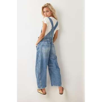 Kedera Women's Denim Overall Casual Straight Wide Leg Bib Jeans Overall Adjustable Straps Denim Romper Stretch Jumpsuits