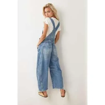 Kedera Women's Denim Overall Casual Straight Wide Leg Bib Jeans Overall Adjustable Straps Denim Romper Stretch Jumpsuits