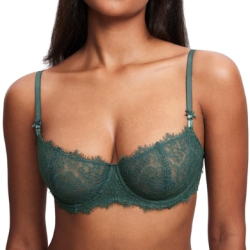 DOBREVA Women's Lace Balconette Bra Comfortable Push Up 34DD